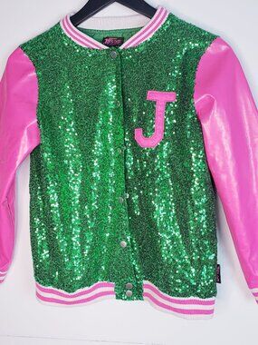 GIRLS' JOJO'S CLOSET TRACK JACKET BOMBER PINK GREEN Size 14/16 XL